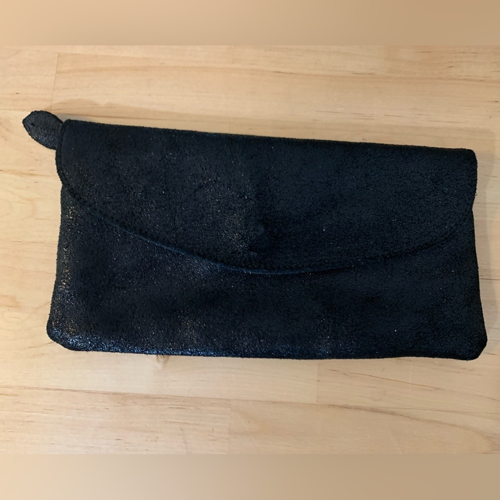 Black metallic leather clutch
